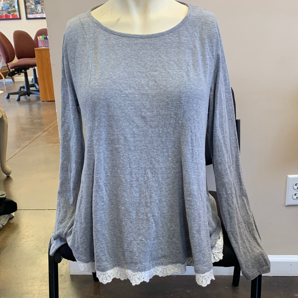 Xhilaration Gray Long Sleeve Top with Lace Hem and Back Tie